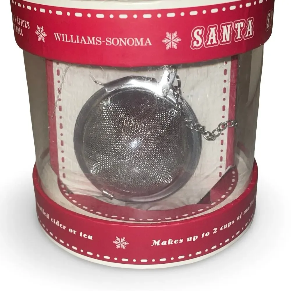 Williams Sonoma Santa Spice Tea Ball Infuser Red Christmas Holiday NIB NEW